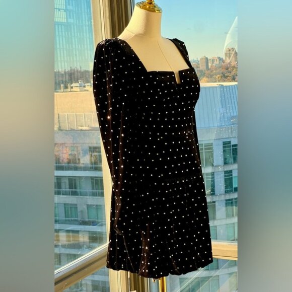 🆕 SELF-PORTRAIT 🧿 NWOT Black Velvet Diamante Mini Dress - Picture 6 of 16